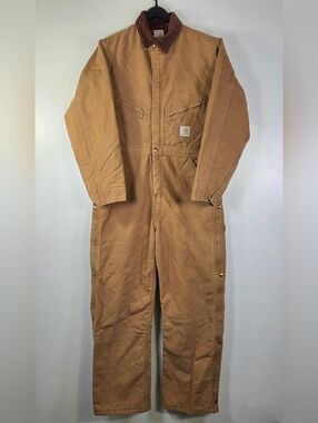 VINTAGE 90's CARTHARTT X01 QUILT LINED DUCK CANVAS COVERALLS.